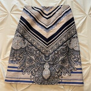 ANTONIO MELANI Navy, white & Light Blue Paisley A-Line Skirt